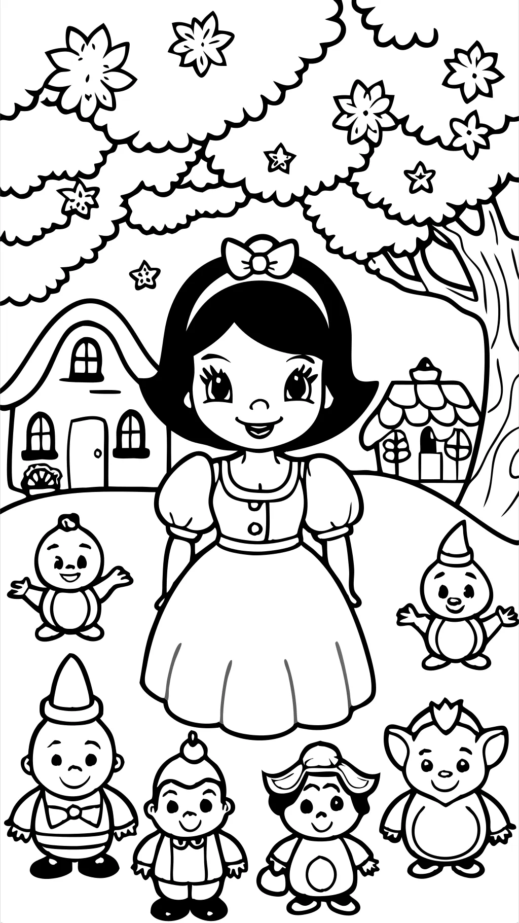 Páginas para colorear para Blancanieves y los Siete Enanos